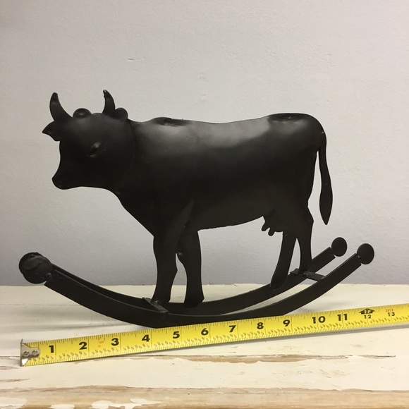 Metal Rocking Cow Figurine Decor Rustic Country - Picture 5 of 5